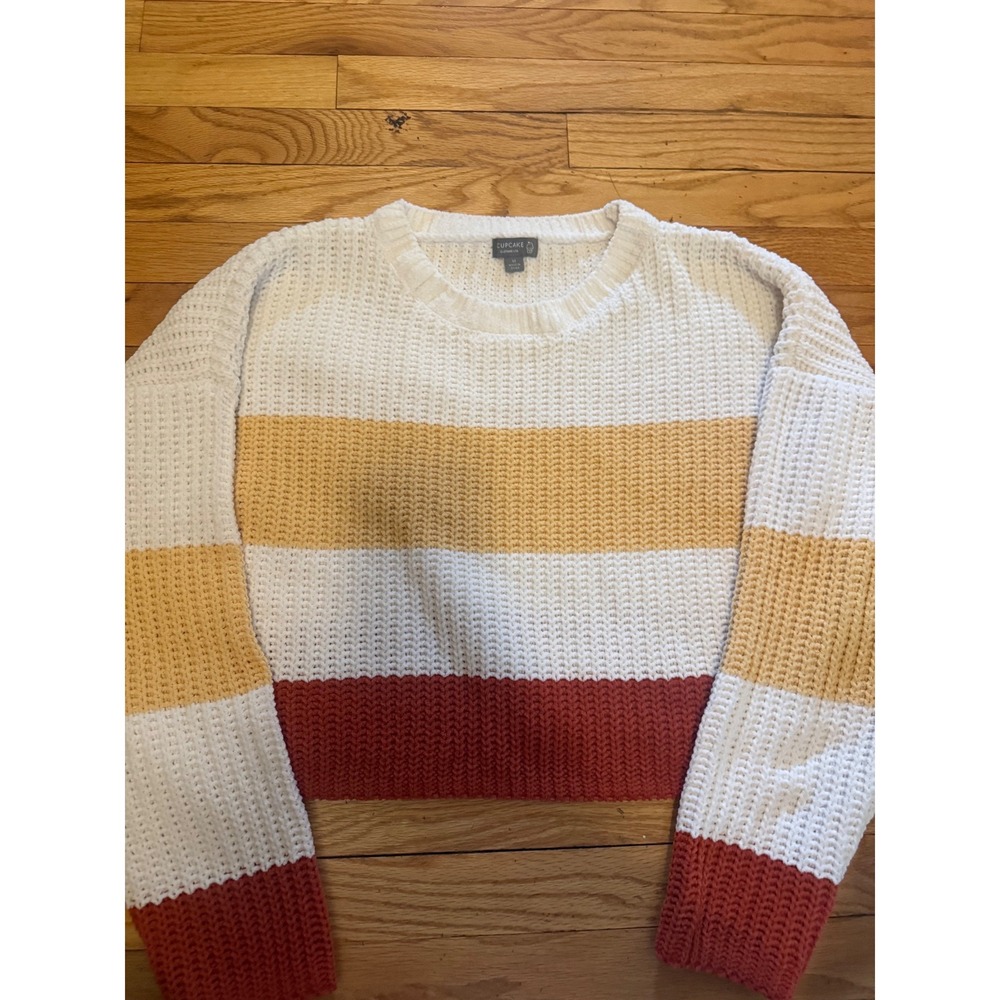 Cupcake Clothing Ltd Womens Chenille Striped Sweater White Orange Yellow‎ Medium
